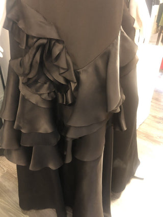 Teri Jon Rickie Freeman silk cascading ruffles full length gown