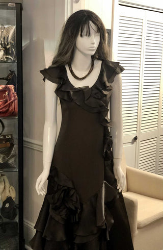 Teri Jon Rickie Freeman silk cascading ruffles full length gown