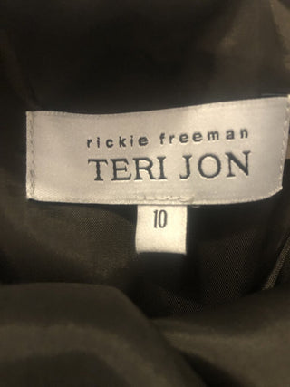 Teri Jon Rickie Freeman silk cascading ruffles full length gown