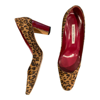 Manolo Blahnik suede print block heel pumps