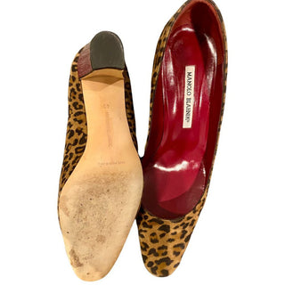 Manolo Blahnik suede print block heel pumps