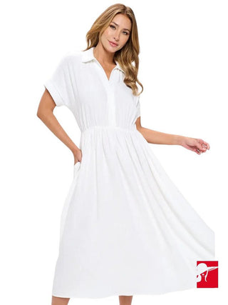 Made in USA linen collared v-neck dress NEW size S