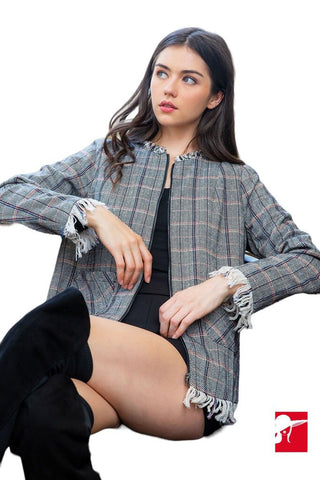 THML plaid fringe jacket NEW size S