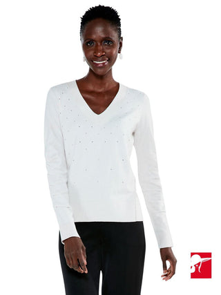 Nic + Zoe v neck rhinestone sweater NWT size S