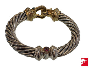 David Yurman 10mm Rhodolite Garnet and Emerald Cable Bracelet