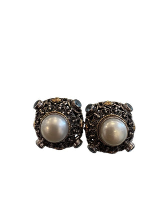 Effy silver filigree with pearl and blue topaz earrings