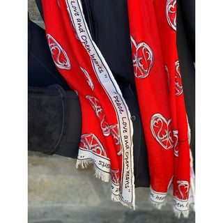 Jane Seymour Designs Peace, Love, & Open Heart scarf red NEW