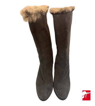 Aquatalia mid-calf fur trim suede boots size 8.5