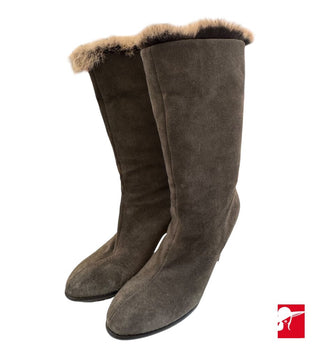 Aquatalia mid-calf fur trim suede boots size 8.5