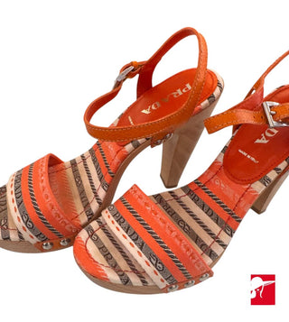 Prada striped logo wood platform sandals size 36/US 6