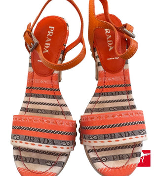 Prada striped logo wood platform sandals size 36/US 6