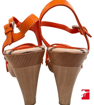Prada striped logo wood platform sandals size 36/US 6