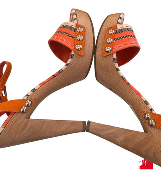Prada striped logo wood platform sandals size 36/US 6