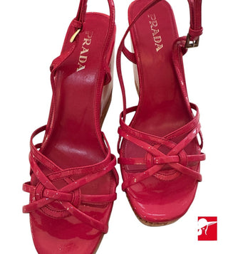 Prada patent cork wedge slingback sandals size 36,5/US 6.5