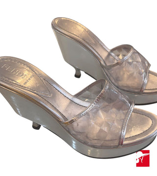 Fendi clear vamp kitten heel wedge sandals NEW