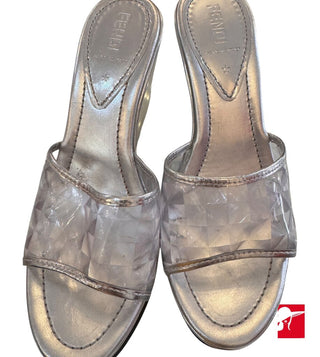 Fendi clear vamp kitten heel wedge sandals NEW