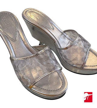 Fendi clear vamp kitten heel wedge sandals NEW