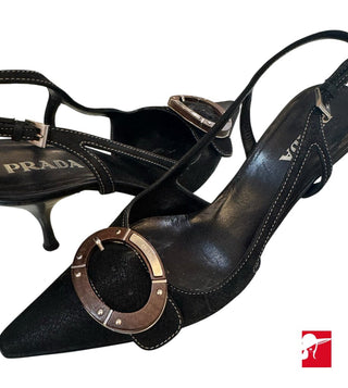 Prada leather buckle slingback pumps size 36.5