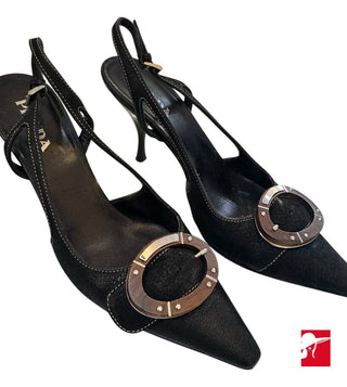Prada leather buckle slingback pumps size 36.5