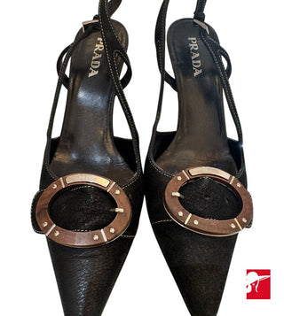 Prada leather buckle slingback pumps size 36.5