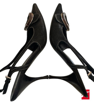 Prada leather buckle slingback pumps size 36.5