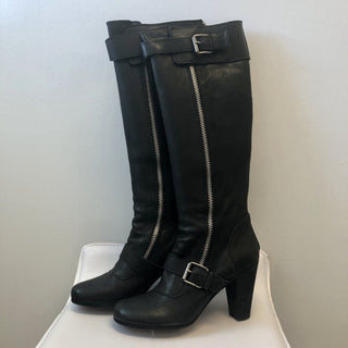 Chloe MotoTall round toe high heeled boots in black