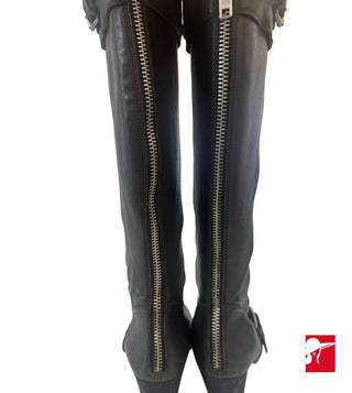 Chloe MotoTall round toe high heeled boots in black