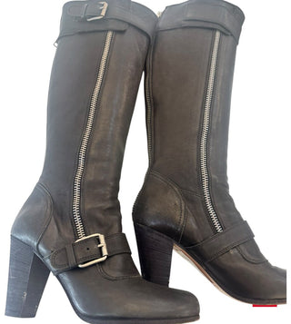 Chloe MotoTall round toe high heeled boots in black