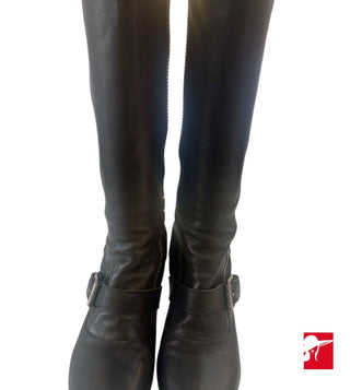 Chloe MotoTall round toe high heeled boots in black