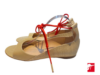 Jil Sander leather & woven w/red satin ankle ties NEW