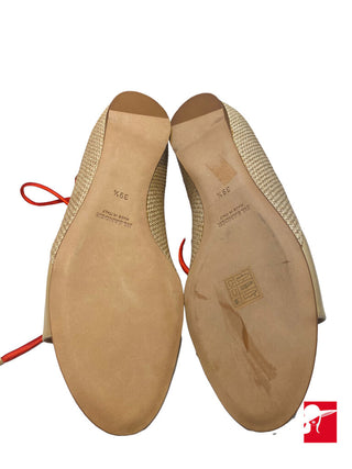 Jil Sander leather & woven w/red satin ankle ties NEW
