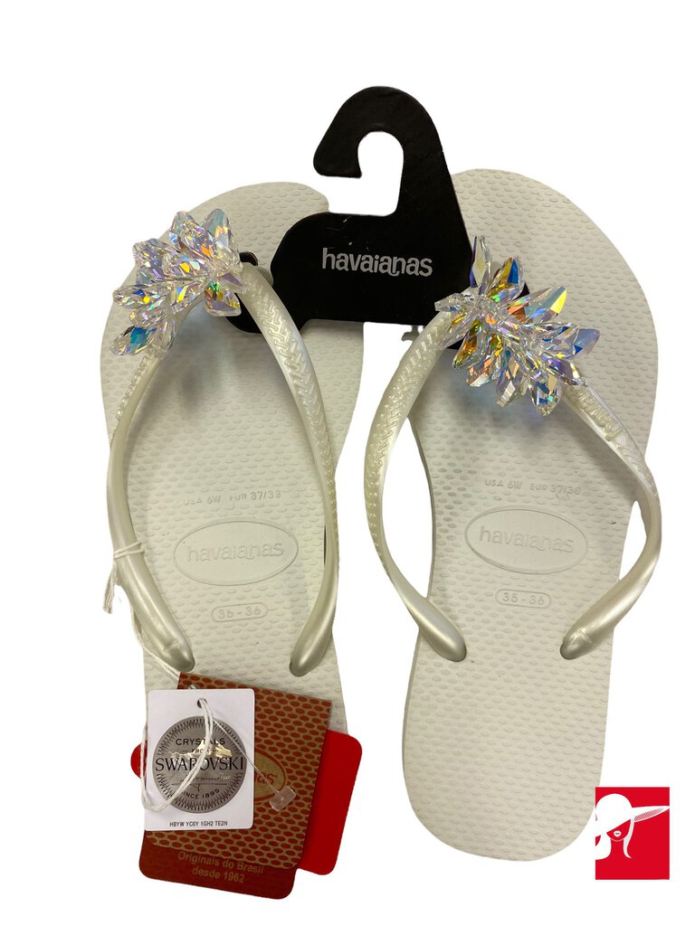 Havaianas Swarovski crystal flip flops - white NEW size 6