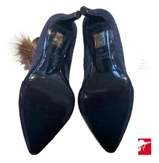 Maje suede pumps, fur ankle strap, size 40
